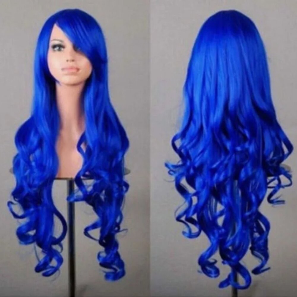 Blue Women's Layered Wavy Long Full Wigs